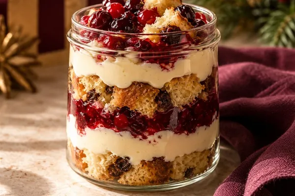 Frasco de cheesecake y frutos rojos
