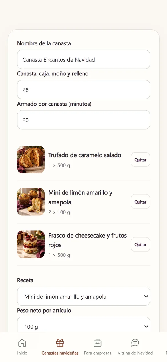 Pantalla real: armador de canastas navideñas