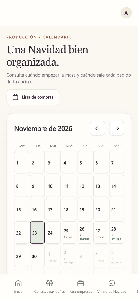 Pantalla real: calendario de producción